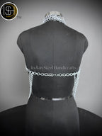 Medieval Butted Chainmail Armor, Fancy Top Halter Neck Chain Design Backless for Girls Fantasy Costume, ISH Collection