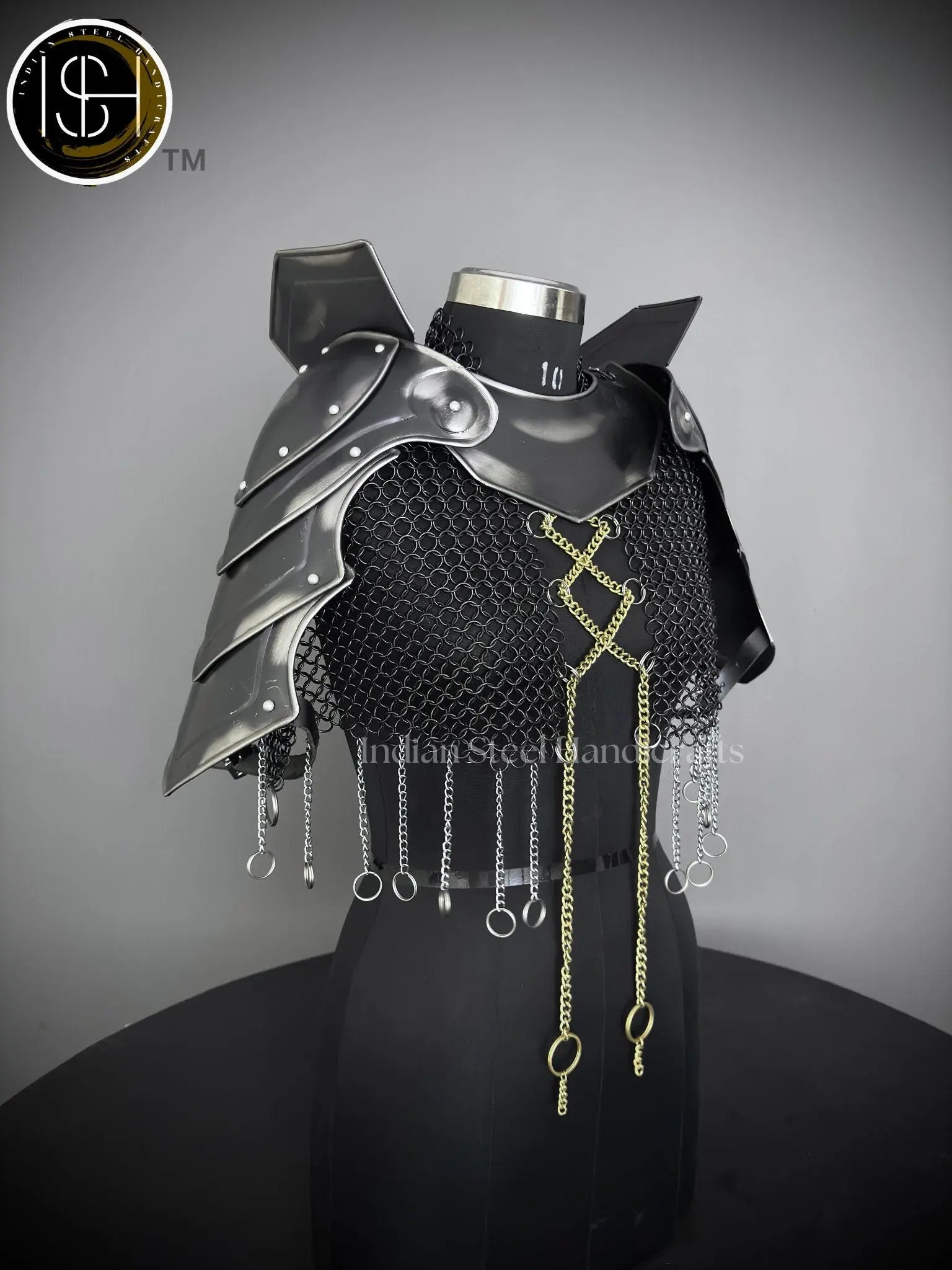 Female Knight Armor: Steel Gorget & Pouldron, Chainmail Top - LARP Cosplay