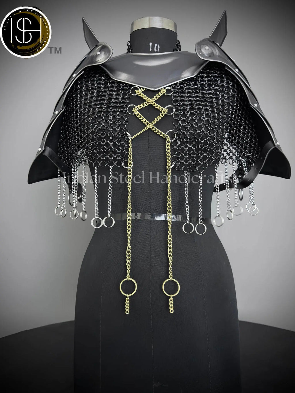 Female Knight Armor: Steel Gorget & Pouldron, Chainmail Top - LARP Cosplay