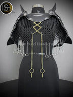Female Knight Armor: Steel Gorget & Pouldron, Chainmail Top - LARP Cosplay