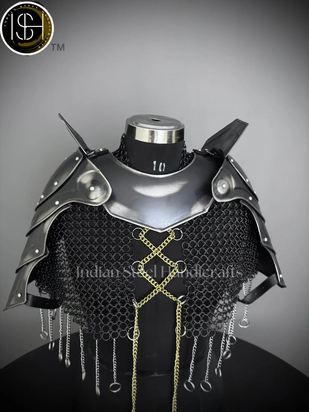 Female Knight Armor: Steel Gorget & Pouldron, Chainmail Top - LARP Cosplay