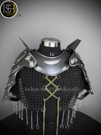 Female Knight Armor: Steel Gorget & Pouldron, Chainmail Top - LARP Cosplay