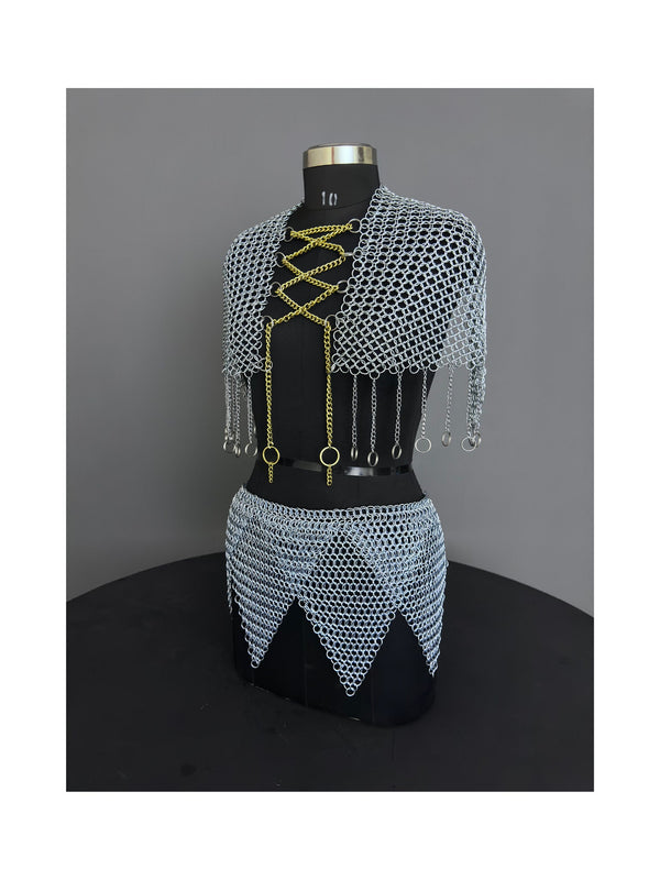 Chainmail Harness, Chainmail Chains Layers top & Skirt, Rings Costume, Wedding Cosplay Costume, Larp , Cosplay, Sca Armor, Gift For Women.