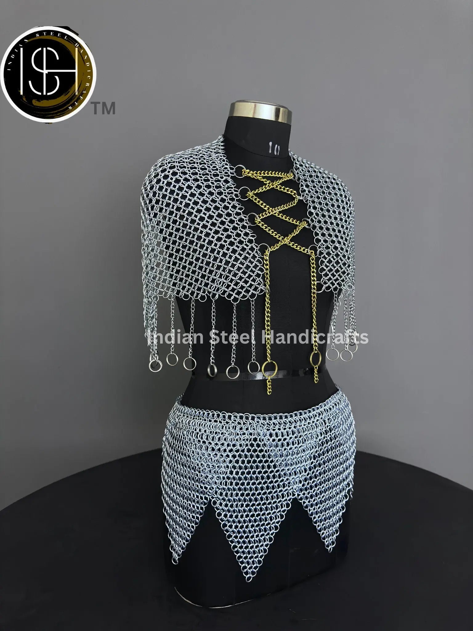 Chainmail Harness, Chainmail Chains Layers top & Skirt, Rings Costume, Wedding Cosplay Costume, Larp , Cosplay, Sca Armor, Gift For Women. ISH Collection