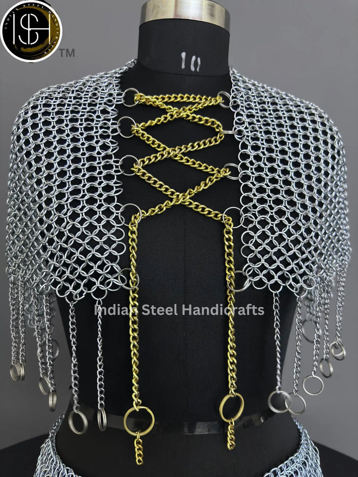 Chainmail Harness, Chainmail Chains Layers top & Skirt, Rings Costume, Wedding Cosplay Costume, Larp , Cosplay, Sca Armor, Gift For Women. ISH Collection