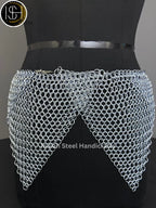 Chainmail Overlap Skirt, Chainmaille Antique Silver Renfaire Corset Costume, Belly Belt/Skirt, Boho Style Adjustable Skirt Gift for women ISH Collection