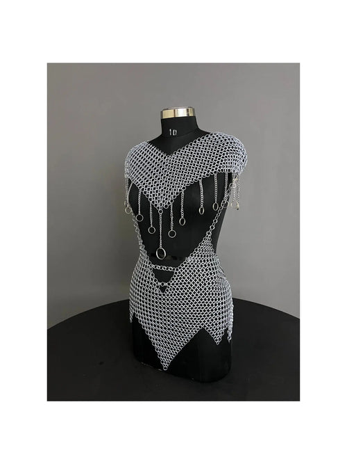 Chainmail Harness, Chainmail Chains Layers top & Skirt, Rings Costume, Wedding Cosplay Costume, Larp , Cosplay, Sca Armor, Gift For Women. ISH Collection