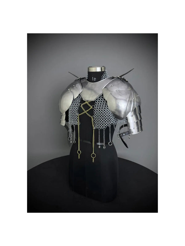 Pouldron armor, gorget armor, shoulder armor, knight armor, larp armor , medieval armor, fantasy armor, gift for her, gift for him, sca armor, cosplay armor, armor for sale, cosplay clothing, chainmale armor, chainmail corset