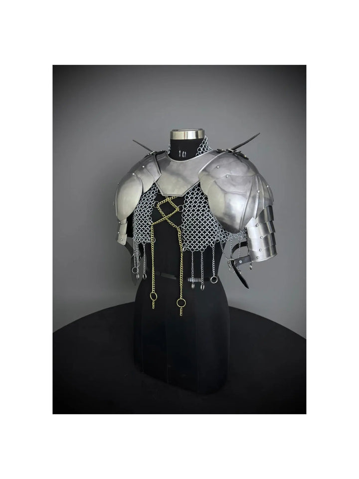 Pouldron armor, gorget armor, shoulder armor, knight armor, larp armor , medieval armor, fantasy armor, gift for her, gift for him, sca armor, cosplay armor, armor for sale, cosplay clothing, chainmale armor, chainmail corset