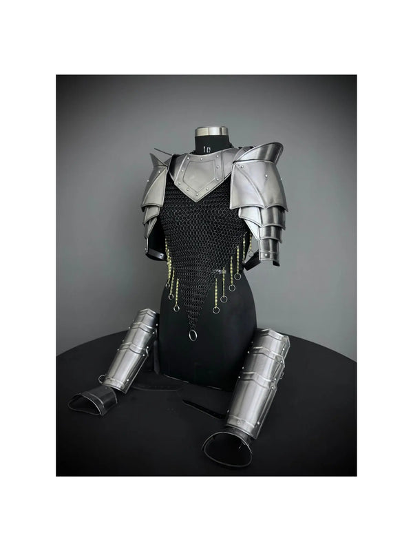 Pouldron armor, gorget armor, shoulder armor, knight armor, larp armor , medieval armor, fantasy armor, gift for her, gift for him, sca armor, cosplay armor, armor for sale, cosplay clothing, chainmale armor, chainmail corset