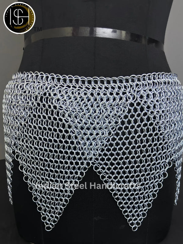 Chainmail Overlap Skirt, Chainmaille Antique Silver Renfaire Corset Costume, Belly Belt/Skirt, Boho Style Adjustable Skirt Gift for women ISH Collection