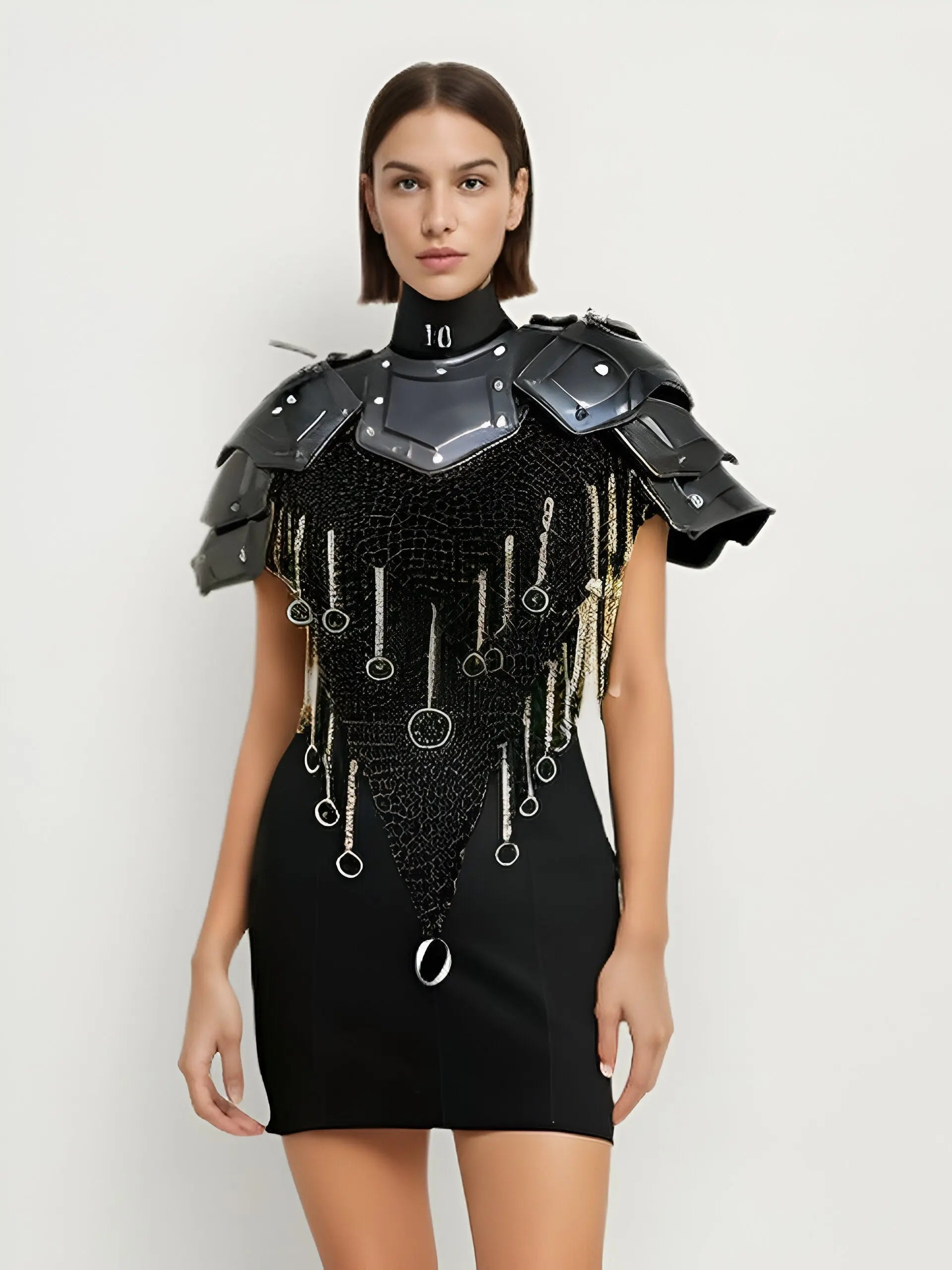 Female Knight Armor: Steel Gorget Pouldron, Chainmail Top - LARP Cosplay