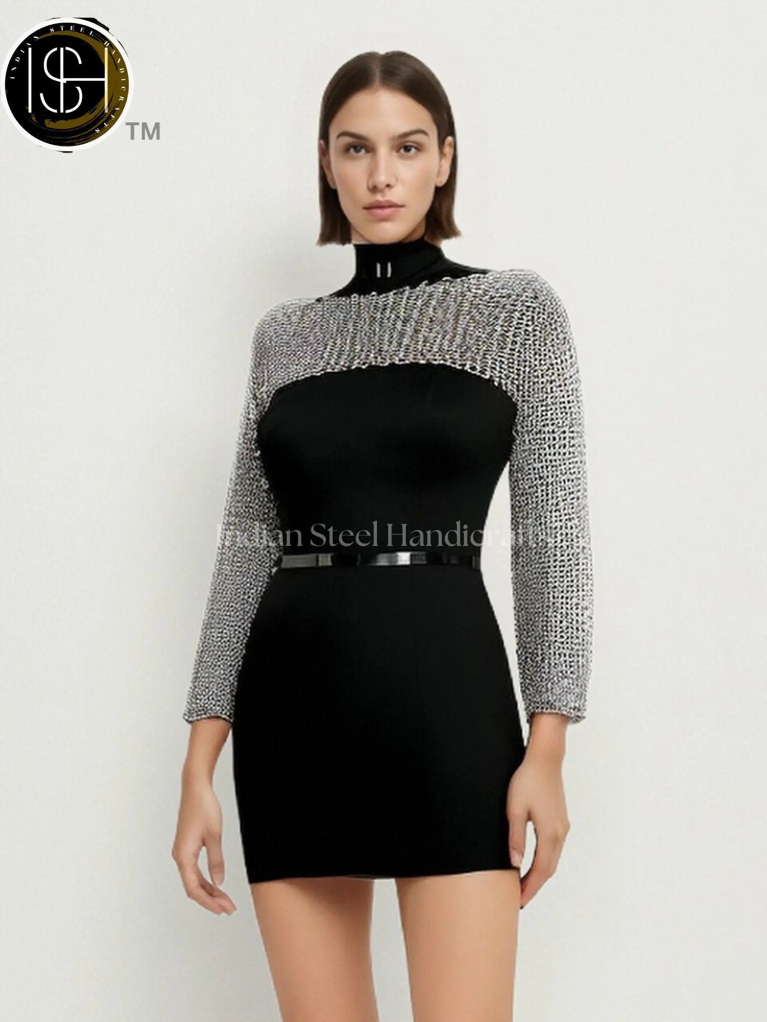 Chainmail Silver Long Sleeves Shrug, Handmade Loose Cropped Pullover Top, Elegant & Most Beautiful Wedding Costume, Halloween Cosplay Gift ISH Collection