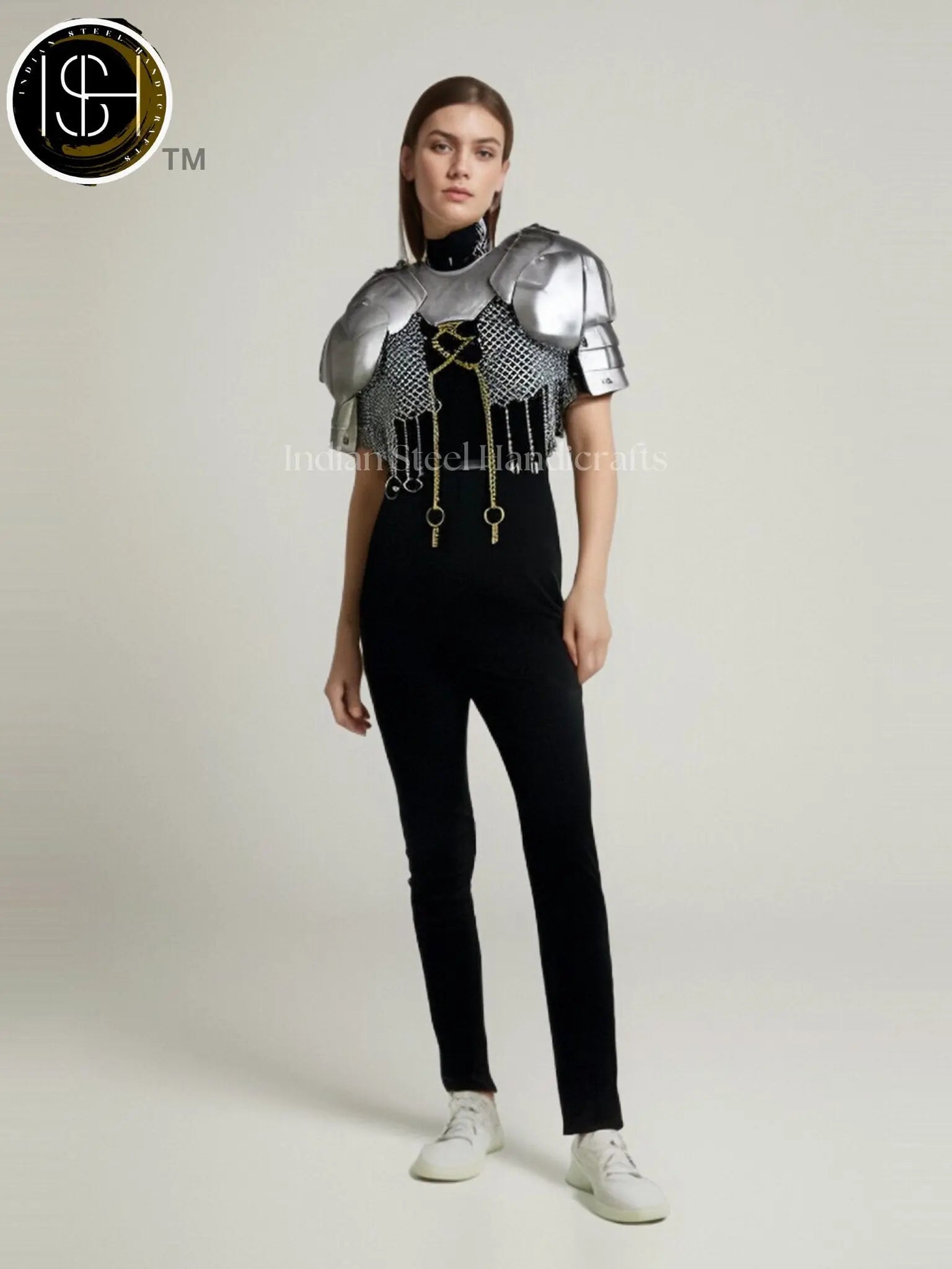 Knight Brave Female Armor, Gorget Pouldron Armor, Chaianmail Stylish top,Cosplay Armor, Sca Armor, Larp Armor, Gifts for Women. ISH Collection
