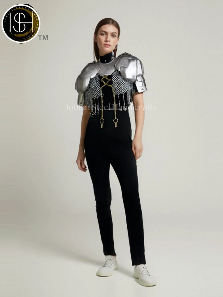 Female Knight Steel Armor: Gorget, Pouldron & Chainmail - LARP Cosplay