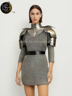 Female Knight Steel Chainmail Armor: Gorget & Pouldron Set, LARP SCA Cosplay