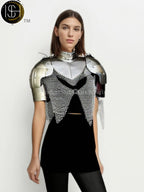 Female Knight Steel Armor: Gorget, Pouldron & Chainmail - LARP Cosplay
