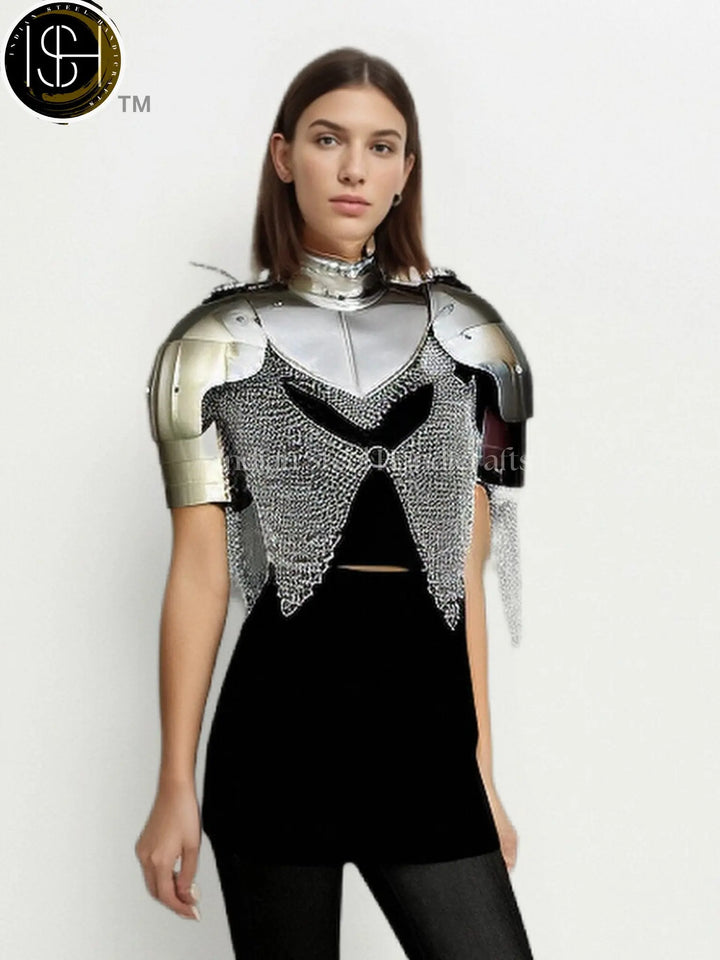 Female Knight Steel Armor: Gorget, Pouldron & Chainmail - LARP Cosplay
