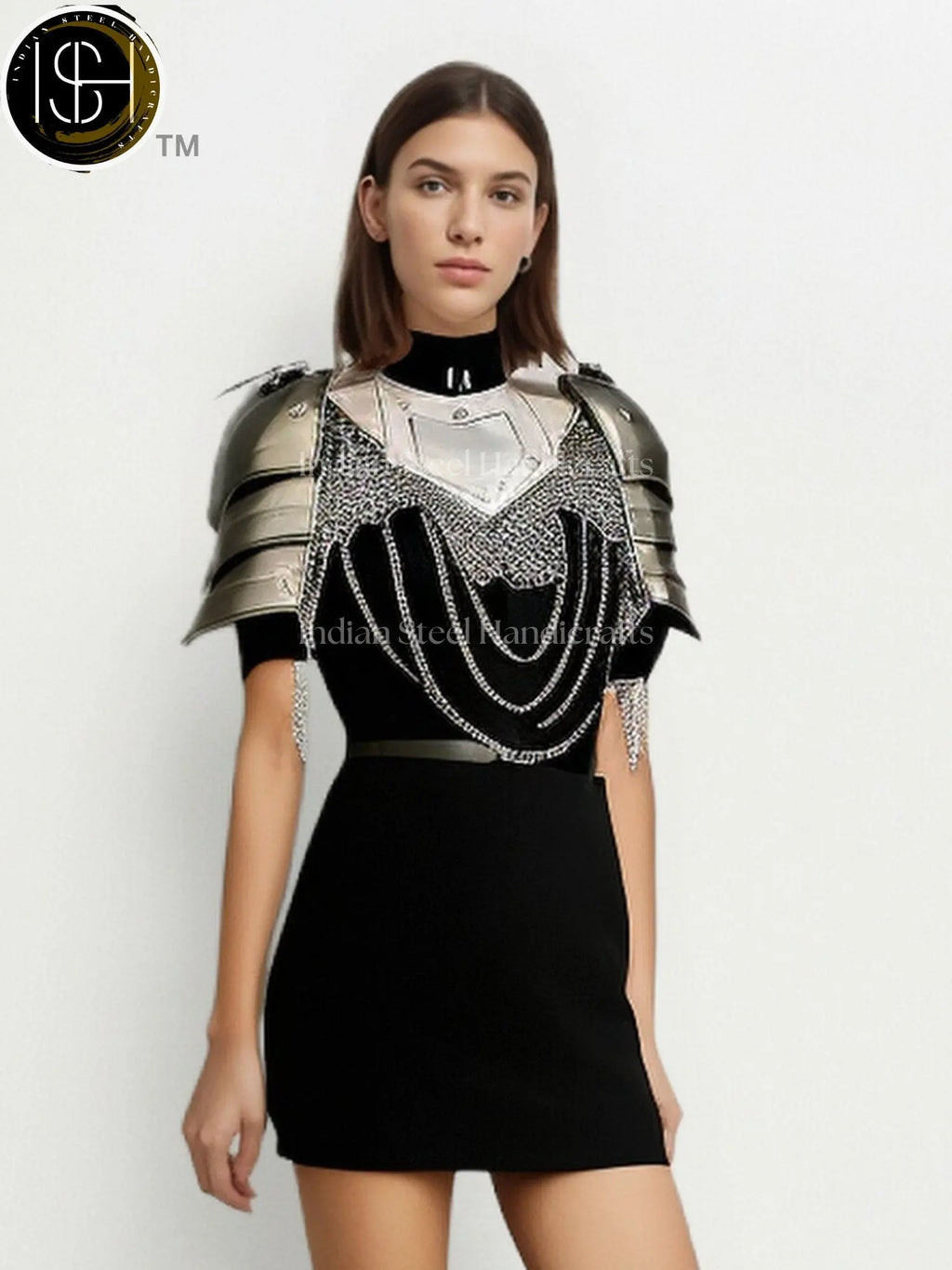 Female Knight Steel Armor: Gorget, Pouldron & Chainmail - LARP Cosplay