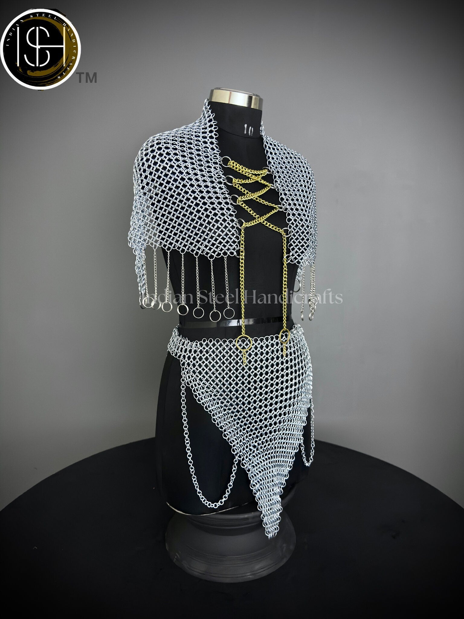 Chainmail Harness, Chainmail Chains Layers top & Skirt, Rings Costume, Wedding Cosplay Costume, Larp , Cosplay, Sca Armor, Gift For Women.