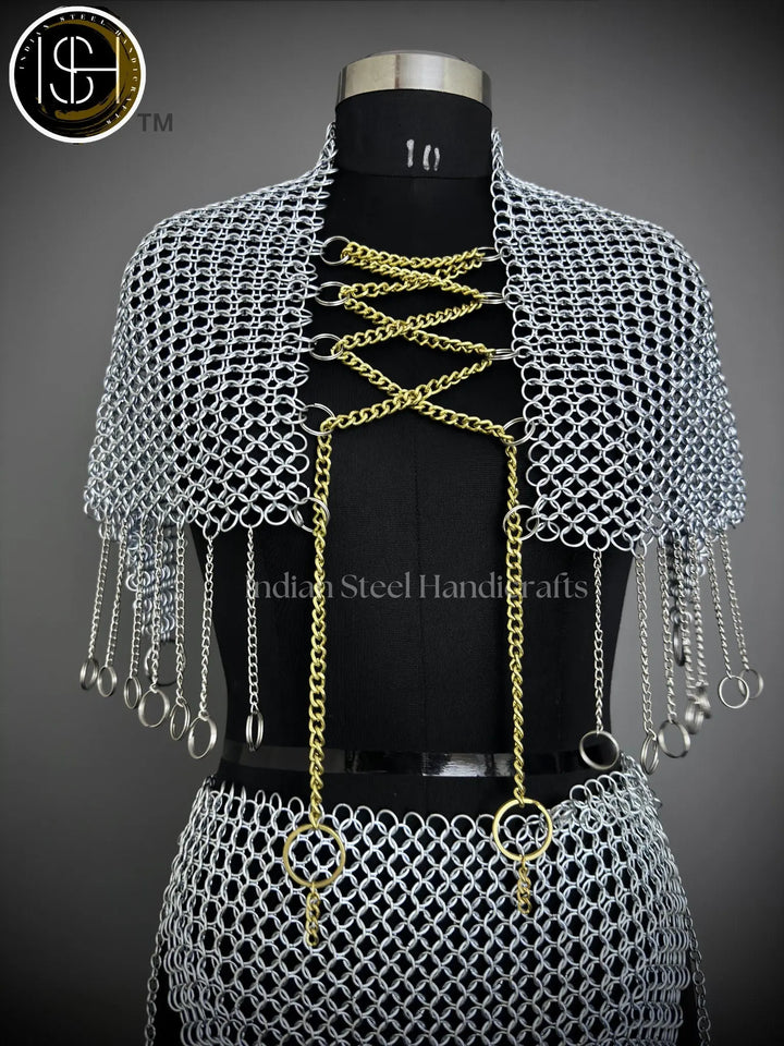 Chainmail Harness, Chainmail Chains Layers top & Skirt, Rings Costume, Wedding Cosplay Costume, Larp , Cosplay, Sca Armor, Gift For Women. ISH Collection