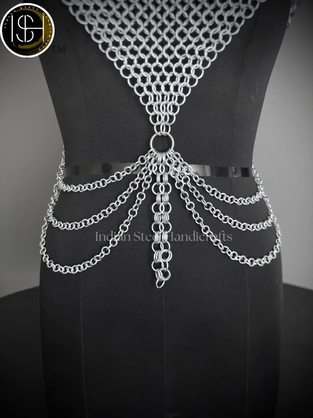 Medieval Butted Chainmail Armor, Fancy Top Halter Neck Chain Design Backless for Girls Fantasy Costume, ISH Collection
