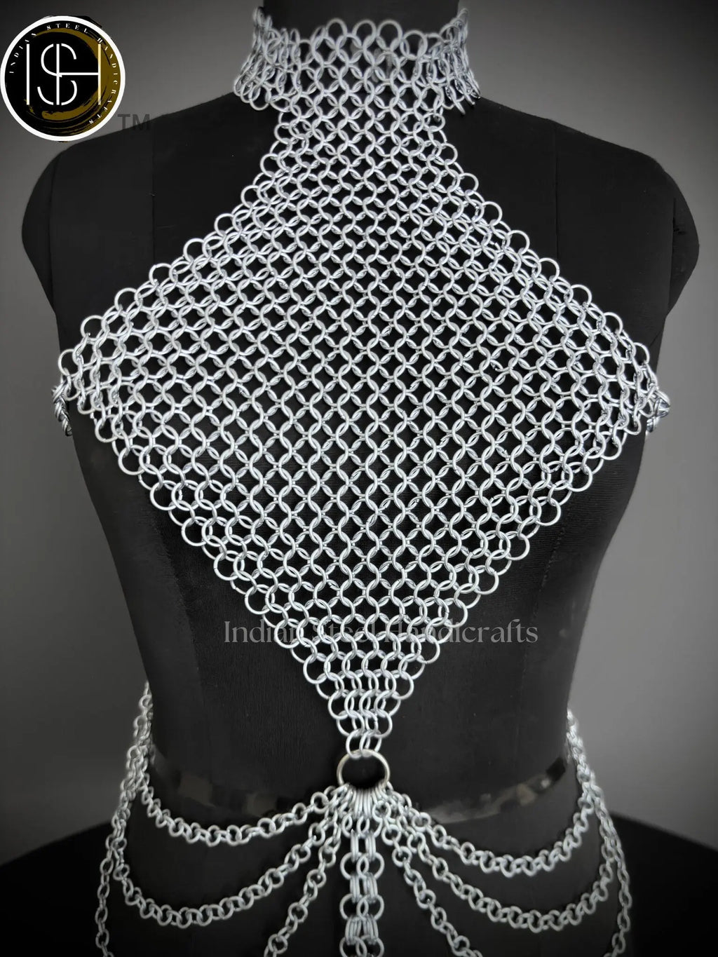 Medieval Butted Chainmail Armor, Fancy Top Halter Neck Chain Design Backless for Girls Fantasy Costume, ISH Collection