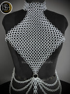 Medieval Butted Chainmail Armor, Fancy Top Halter Neck Chain Design Backless for Girls Fantasy Costume, ISH Collection
