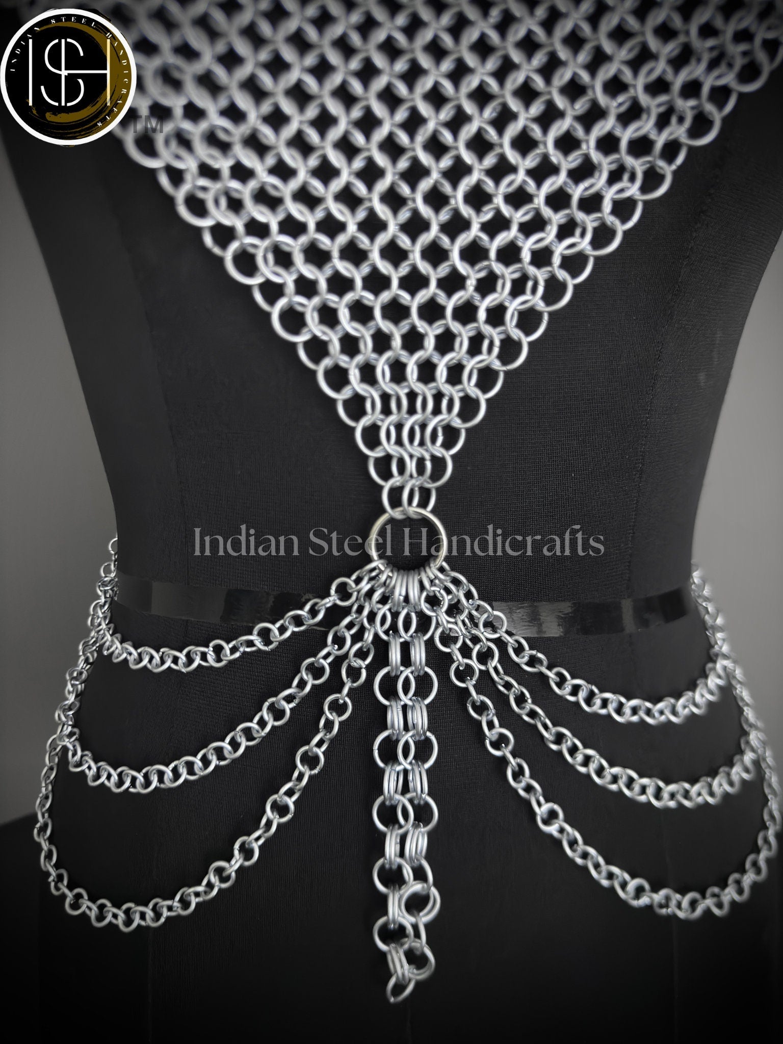 Medieval Butted Chainmail Armor, Fancy Top Halter Neck Chain Design Backless for Girls Fantasy Costume,