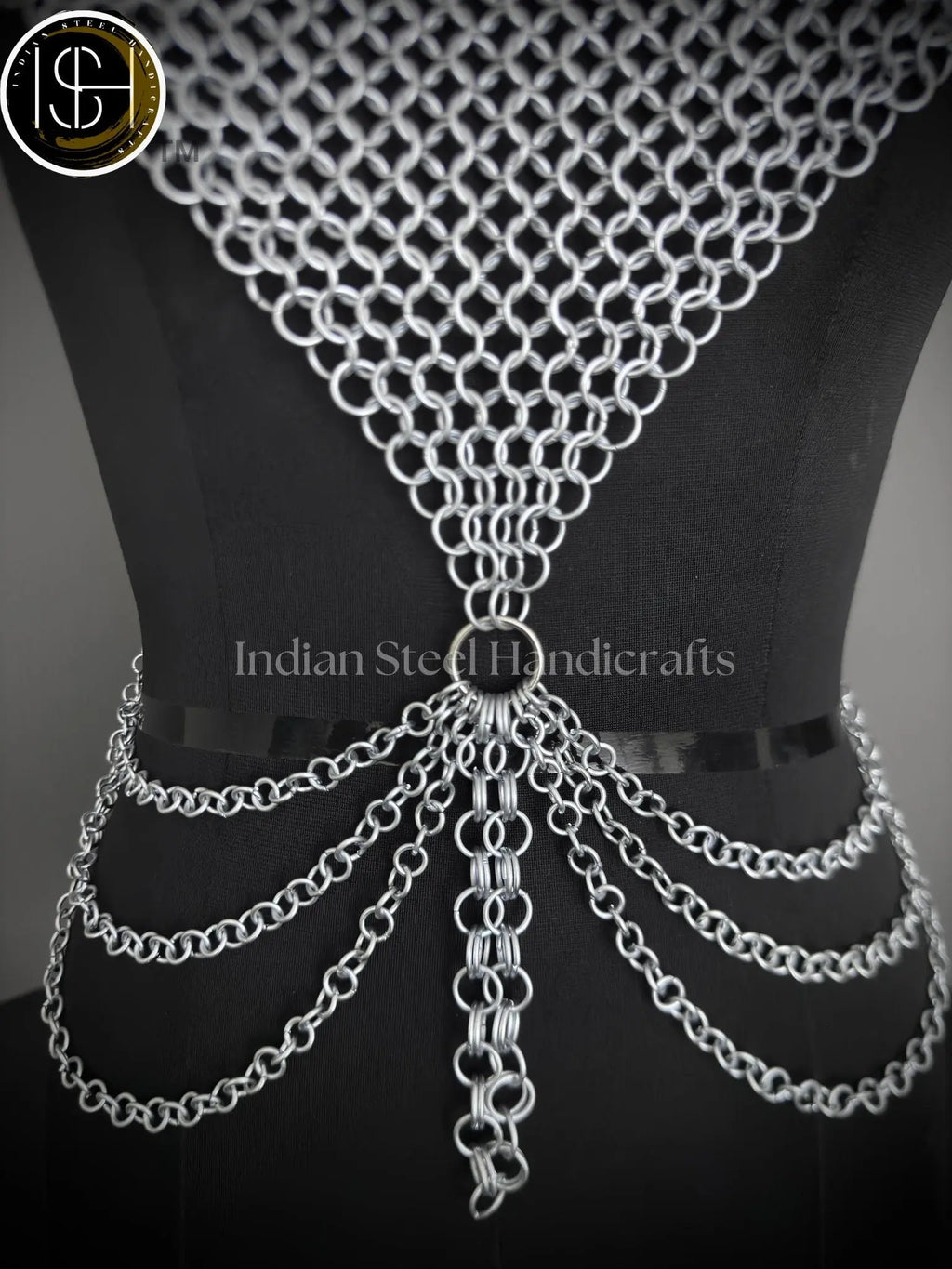 Medieval Butted Chainmail Armor, Fancy Top Halter Neck Chain Design Backless for Girls Fantasy Costume, ISH Collection
