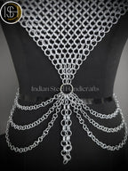 Medieval Butted Chainmail Armor, Fancy Top Halter Neck Chain Design Backless for Girls Fantasy Costume, ISH Collection