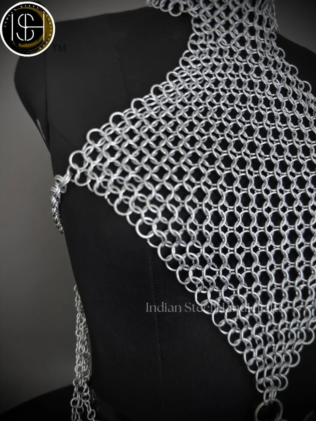 Medieval Butted Chainmail Armor, Fancy Top Halter Neck Chain Design Backless for Girls Fantasy Costume, ISH Collection