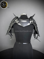 Female Knight Armor: Steel Gorget & Pouldron, Chainmail Top - LARP Cosplay