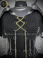 Female Knight Armor: Steel Gorget & Pouldron, Chainmail Top - LARP Cosplay