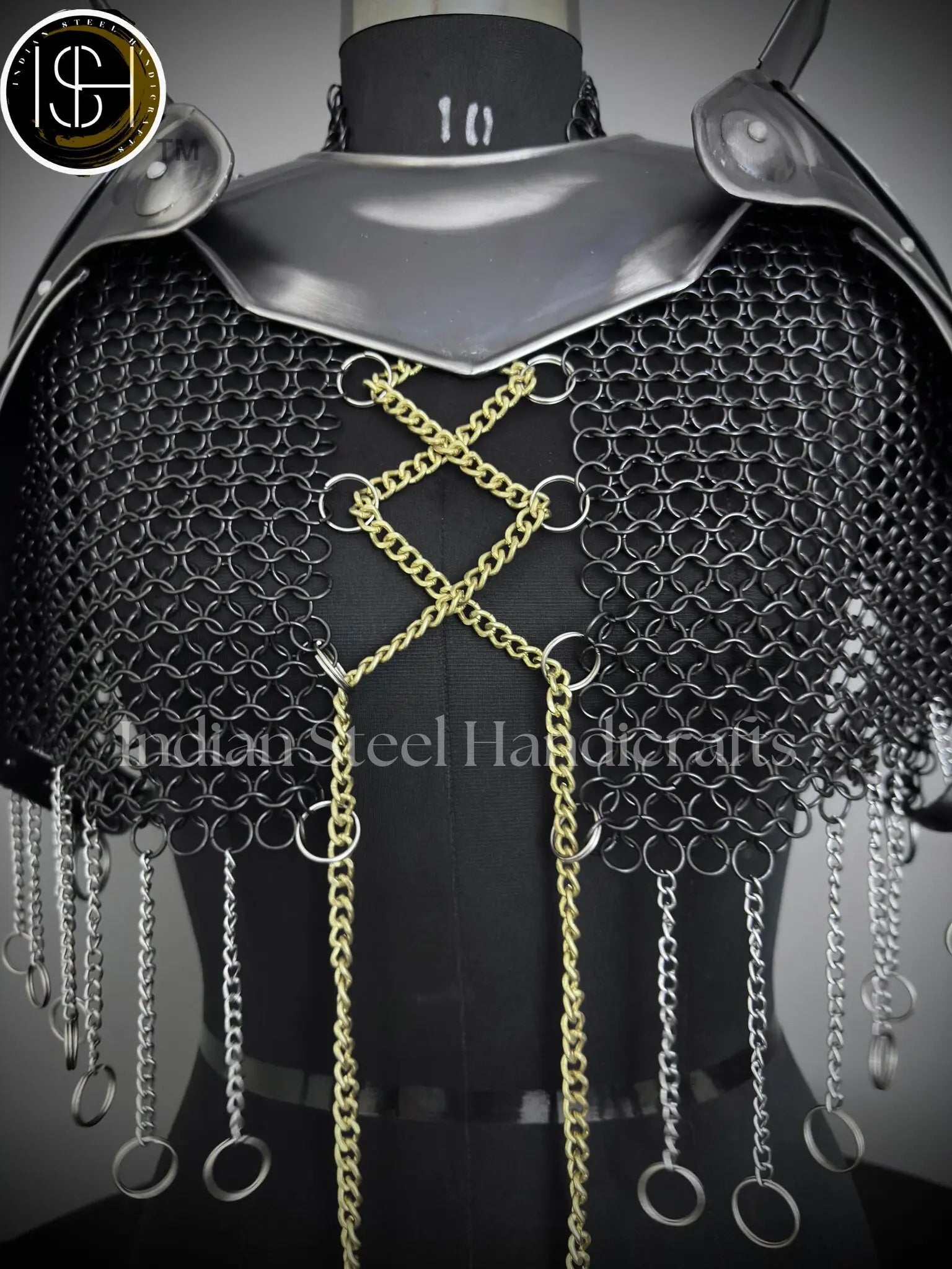 Female Knight Armor: Steel Gorget & Pouldron, Chainmail Top - LARP Cosplay