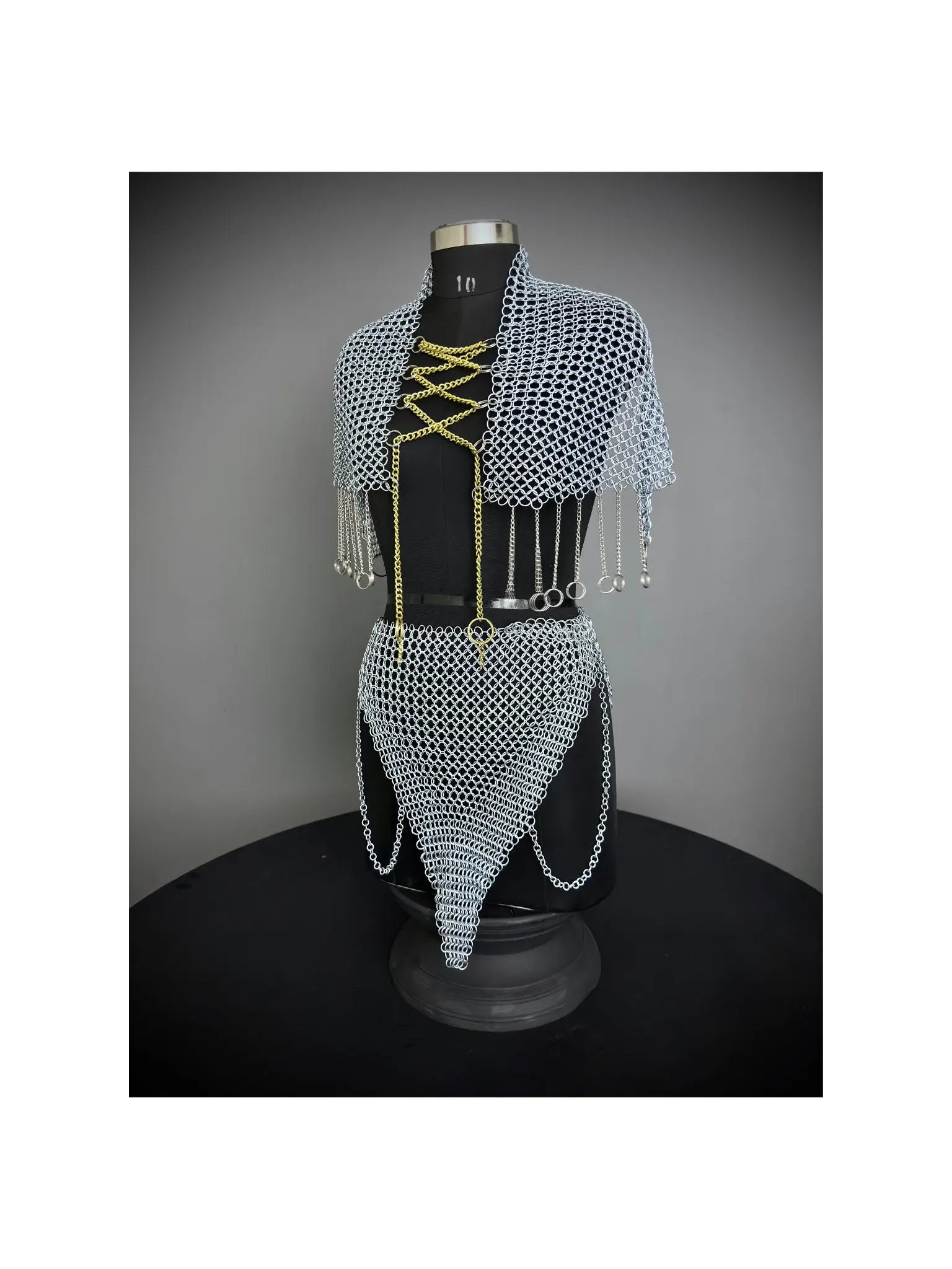 Chainmail Harness, Chainmail Chains Layers top & Skirt, Rings Costume, Wedding Cosplay Costume, Larp , Cosplay, Sca Armor, Gift For Women. ISH Collection