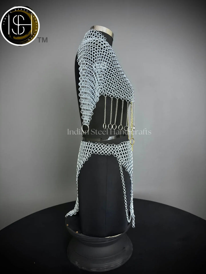 Chainmail Harness, Chainmail Chains Layers top & Skirt, Rings Costume, Wedding Cosplay Costume, Larp , Cosplay, Sca Armor, Gift For Women. ISH Collection