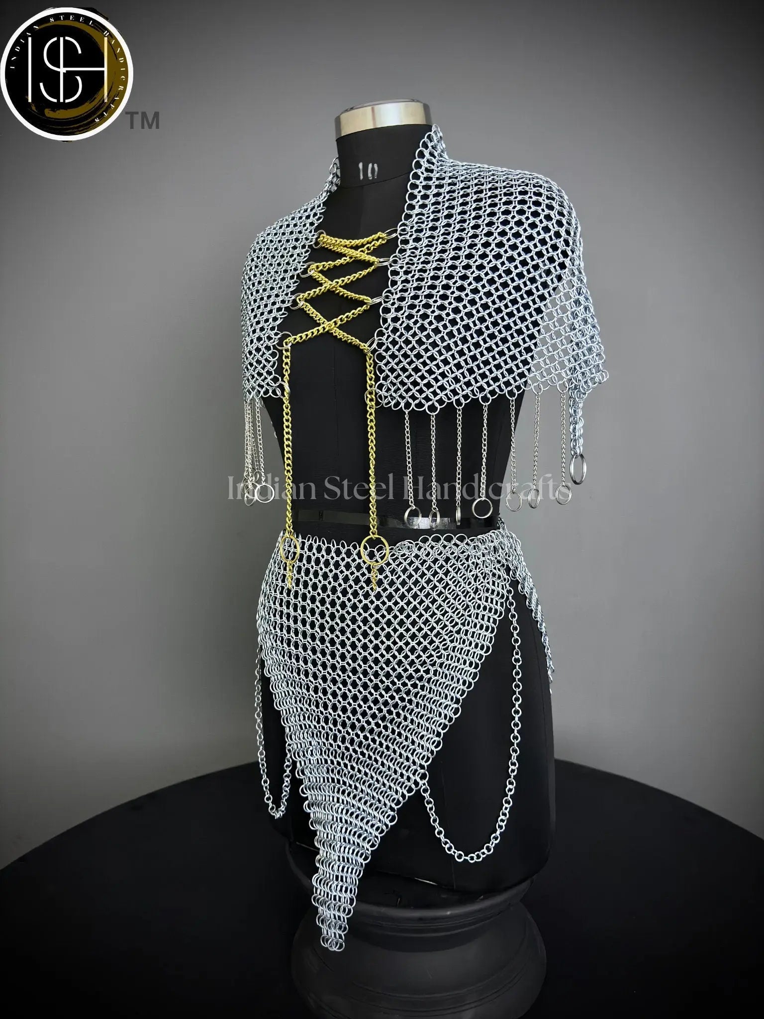 Chainmail Harness, Chainmail Chains Layers top & Skirt, Rings Costume, Wedding Cosplay Costume, Larp , Cosplay, Sca Armor, Gift For Women. ISH Collection