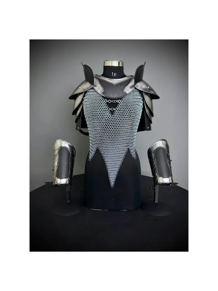 Female Knight Armor: Steel Gorget, Pouldrons & Chainmail - LARP Cosplay