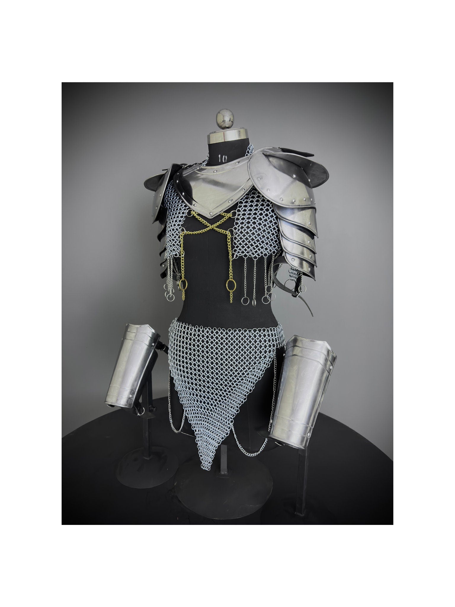 Medieval  Brave Lady gorget pauldron bracer Armor,Chainmail Armor, Cosplay Armor, Sca Armor, Larp Armor, Fantasy Armor, Gift for women.