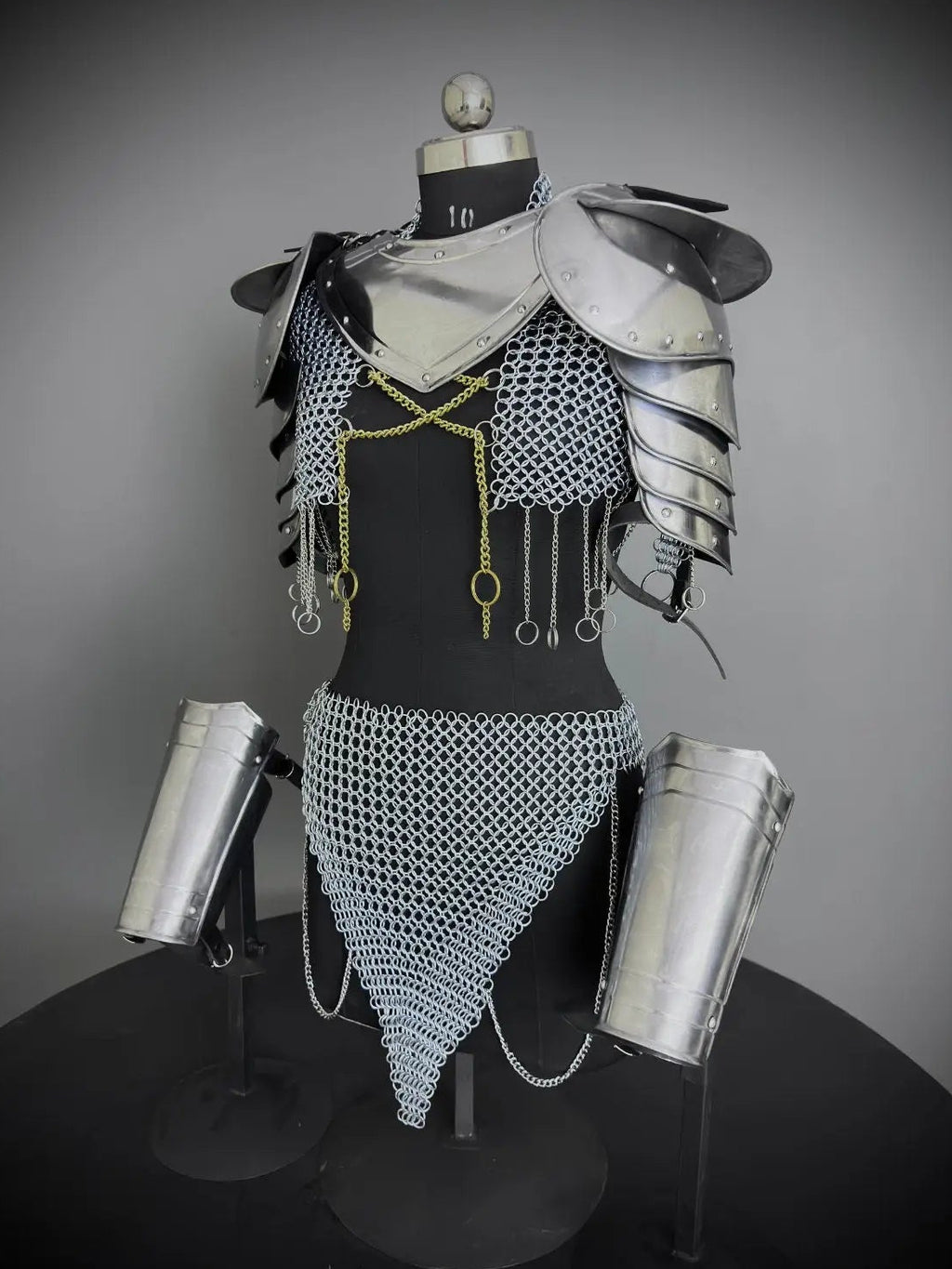 Medieval Steel Armor Set: Gorget, Pauldron, Bracer - Lady Cosplay