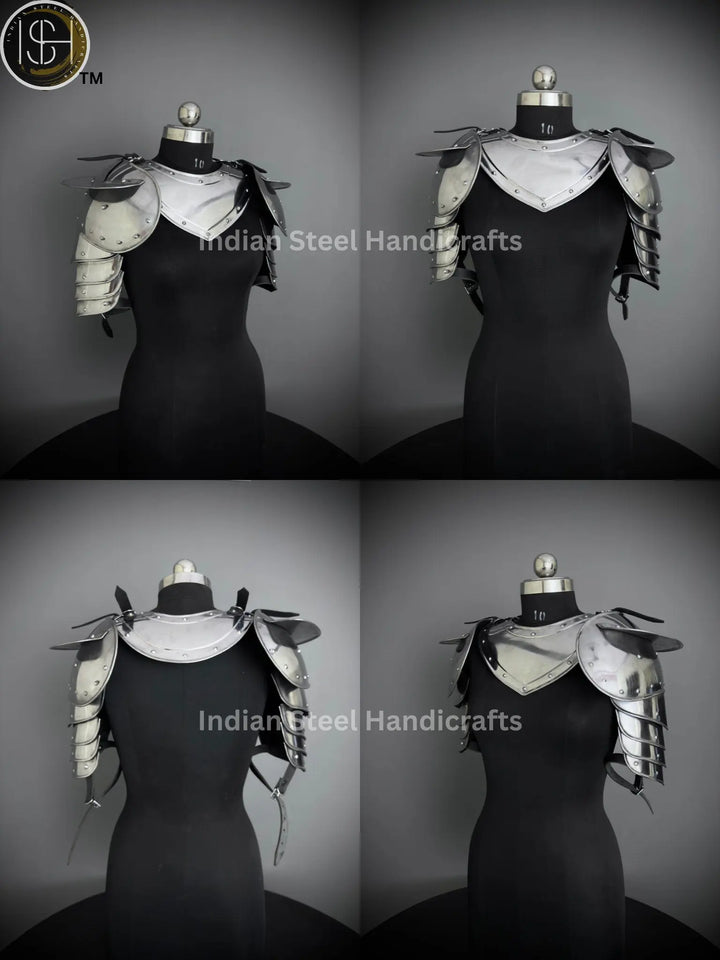 Medieval Steel Armor Set: Gorget, Pauldron, Bracer - Lady Cosplay