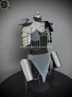 Medieval  Brave Lady gorget pauldron bracer Armor,Chainmail Armor, Cosplay Armor, Sca Armor, Larp Armor, Fantasy Armor, Gift for women. ISH Collection