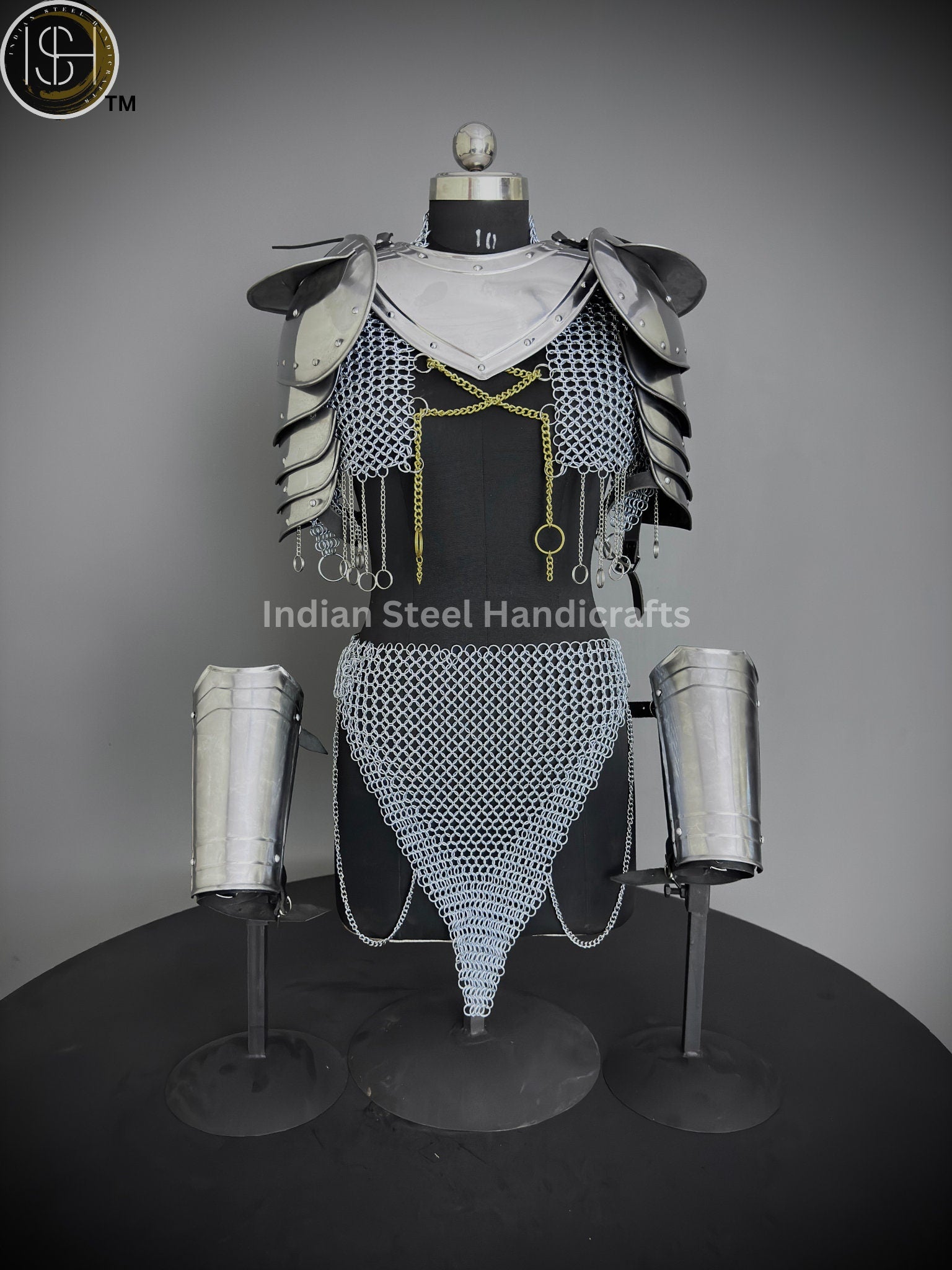 Medieval  Brave Lady gorget pauldron bracer Armor,Chainmail Armor, Cosplay Armor, Sca Armor, Larp Armor, Fantasy Armor, Gift for women.