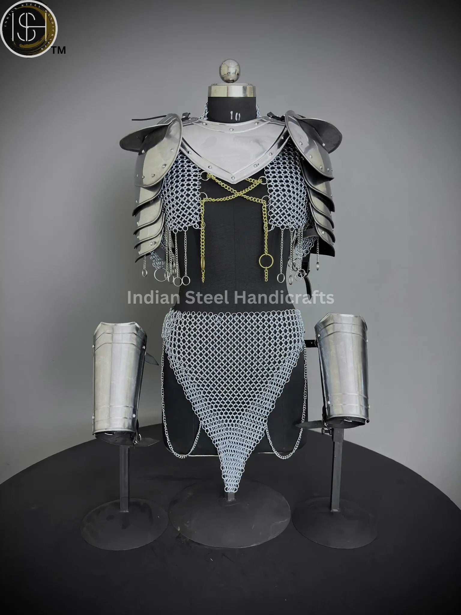 Medieval Steel Armor Set: Gorget, Pauldron, Bracer - Lady Cosplay