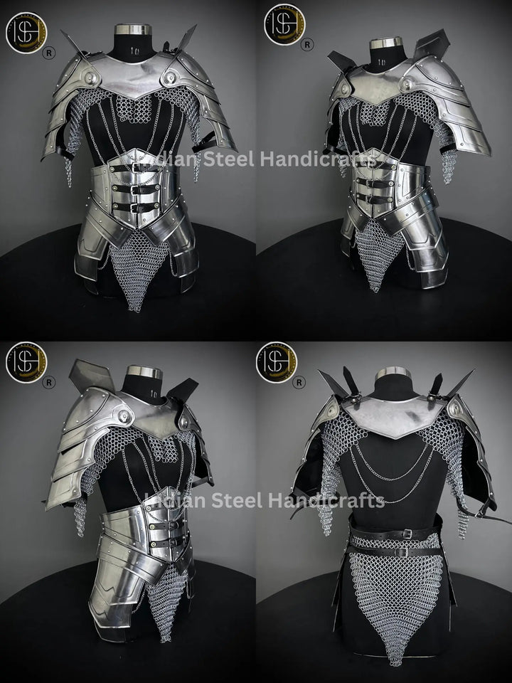 Medieval Steel Cuirass Armor: Gorget, Pauldron, Chainmail - LARP Cosplay