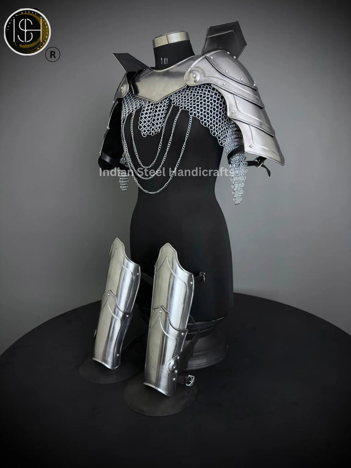 Medieval Steel Armor Set: Gorget, Pauldrons, Bracer - SCA LARP Cosplay