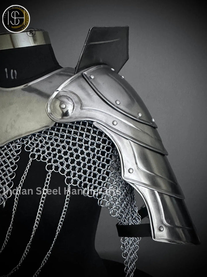 Medieval Steel Armor Set: Gorget, Pauldrons, Bracer - SCA LARP Cosplay