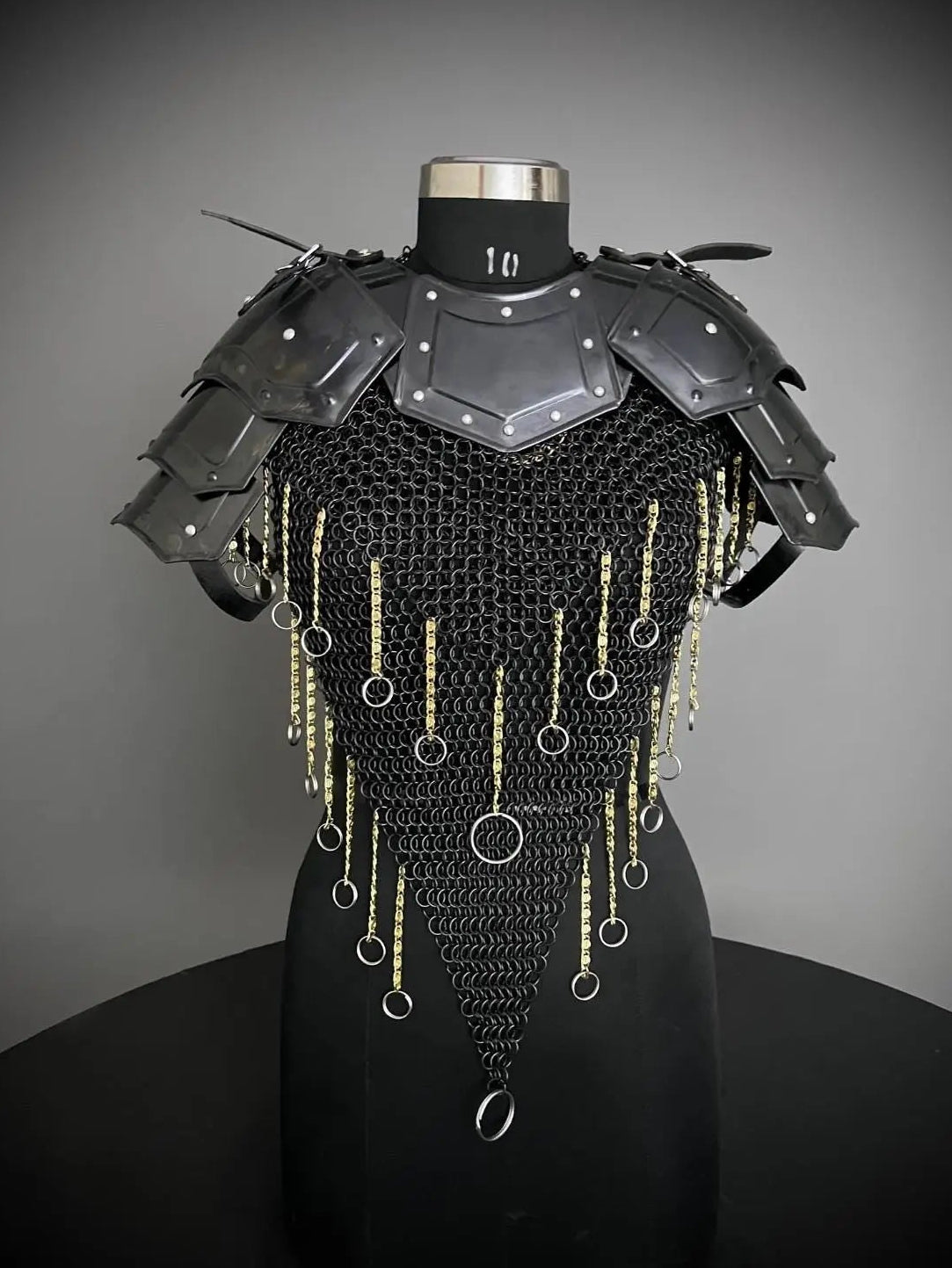 Female Knight Armor: Steel Gorget Pouldron, Chainmail Top - LARP Cosplay