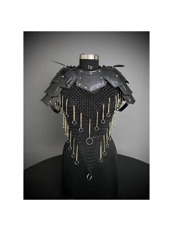 Female Knight Armor: Steel Gorget Pouldron, Chainmail Top - LARP Cosplay
